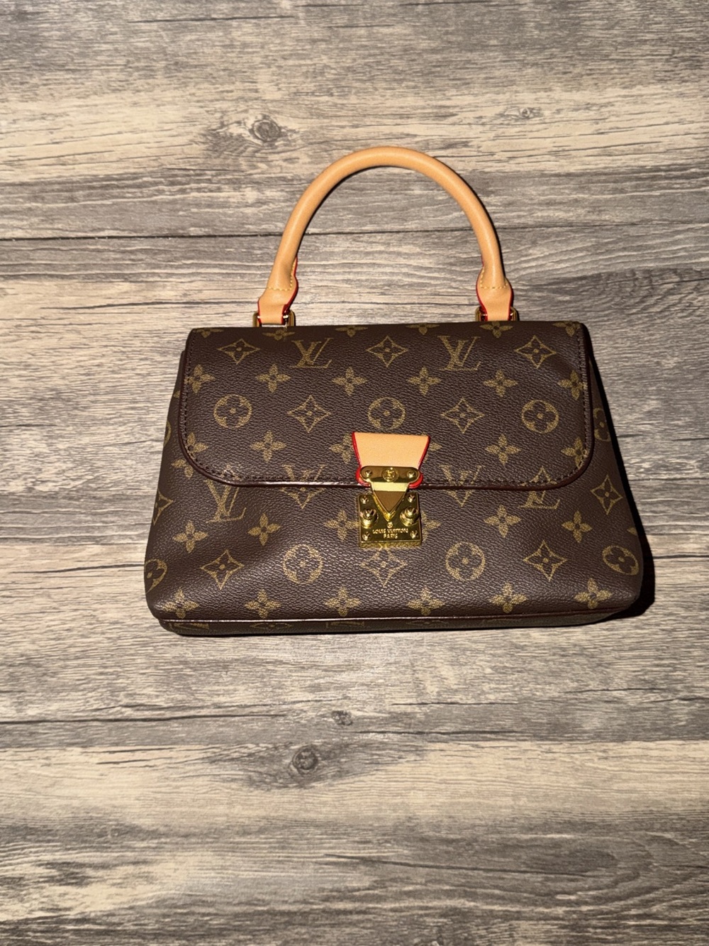 Louis Vuitton Brown Monogram Top Handle Satchel with Tan Handle